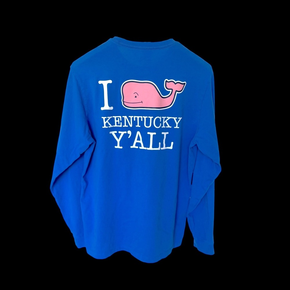 Vineyard Vines Kentucky Y'all Whale Pocket T-Shirt Blue Long Sleeve Medium